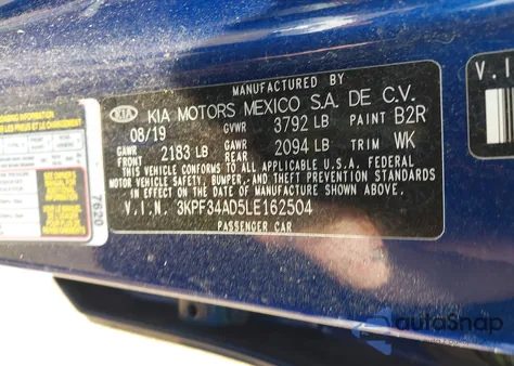 2020 Kia Forte Gt Line/S from USA, damaged, VIN 3KPF34AD5LE162504